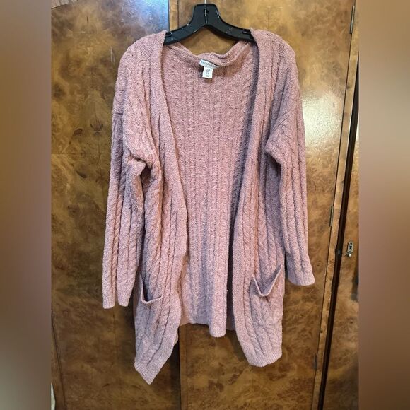 Cozy Pink Cable Knit Cardigan Sweater - Picture 1 of 6